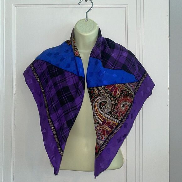Vintage 70s Jean  Patou multi colored & multi patterned scarf - Picture 1 of 8